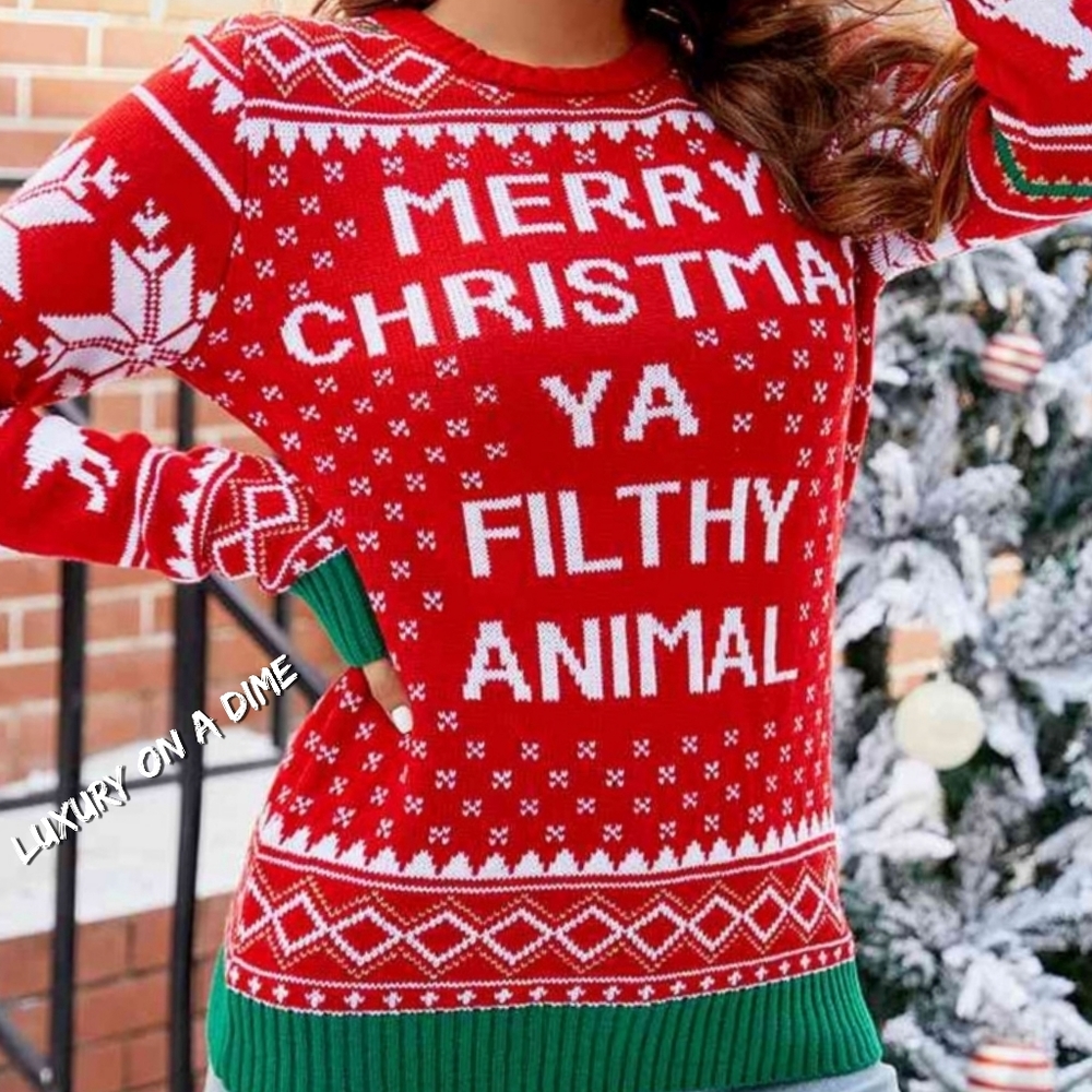 Merry Christmas Ya Filthy Animal Funny Knit Sweater Home Alone Movie Fun Classic
